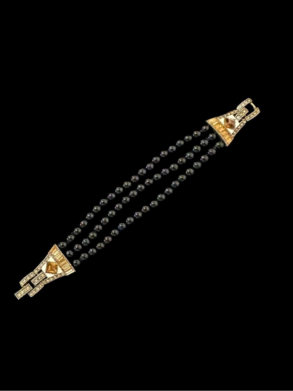Heidi Daus Black Bead Three-Strand Bracelet with Gold Accents